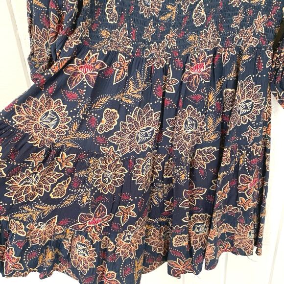 Angie Women Floral Smocked Blue Short Sleeve Mini Dress Western Boho Size Large - Picture 3 of 8